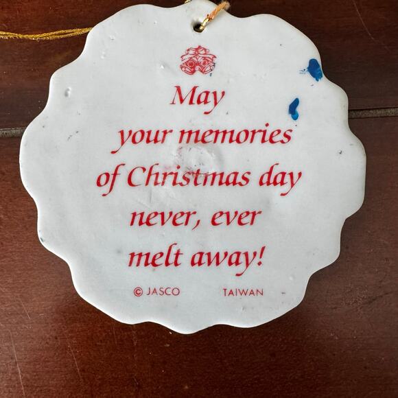 VTG Jasco 1980s Handpainted Snowflake Greetings Ornaments Christmas Tree 3” - Picture 2 of 3